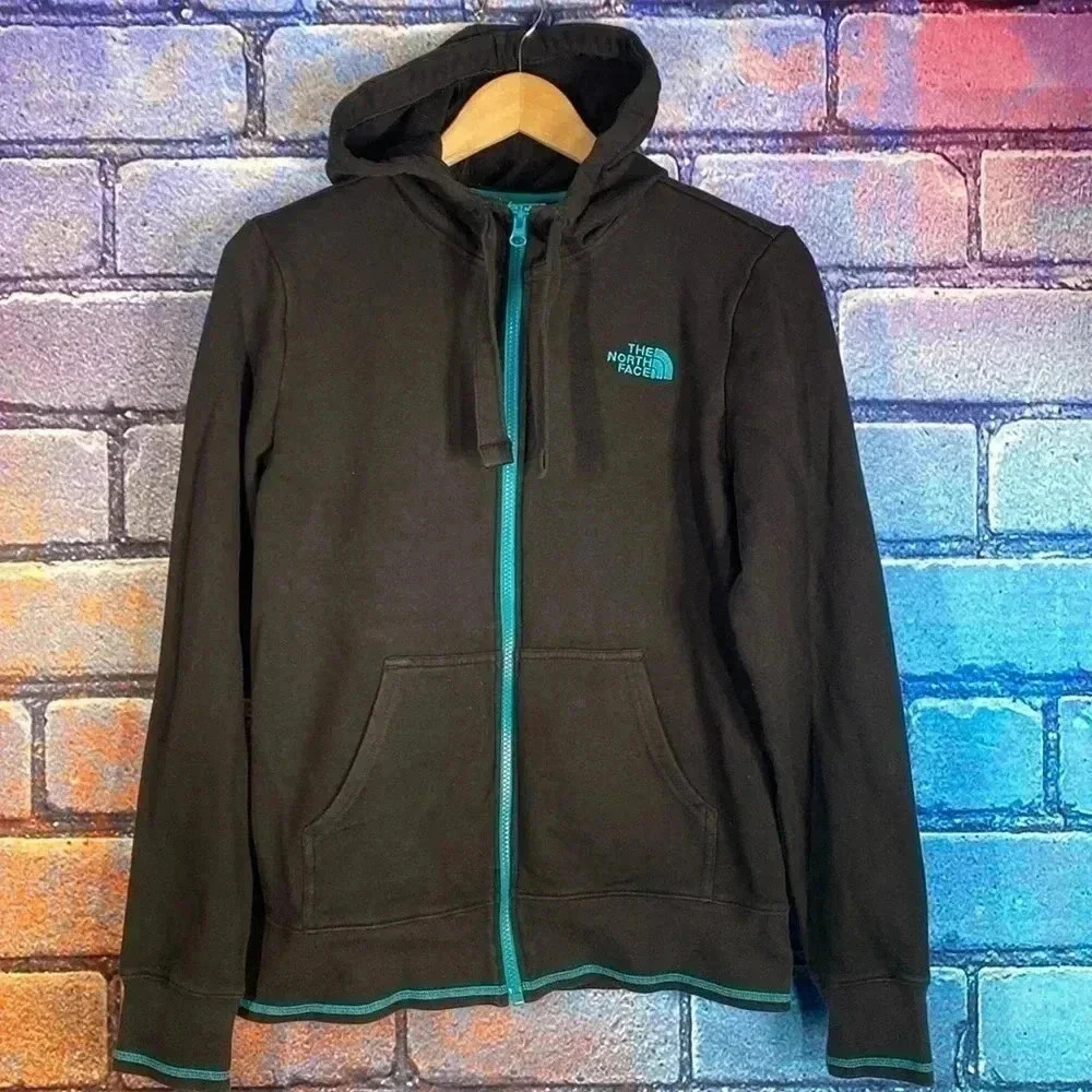 The North Face Women’s Full Zip Black Blue Hooded Sweatshirt Medium